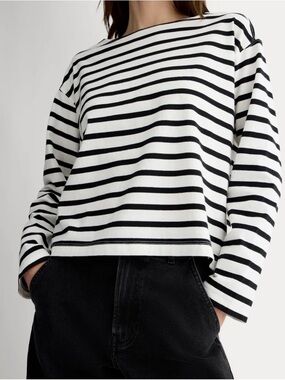 French Connection Black & White Striped Boatneck Sweater